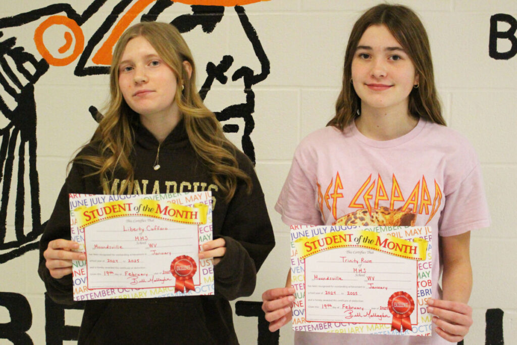 Pictured from left: Liberty Cuffaro (7th) and Trinity Rose (8th). Brielle McClelland (6th) was absent on the day of the certificate presentation.