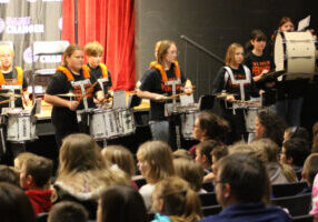 The Moundsville Middle School Band leads the crowd in singing "Happy Birthday" to BabyDog.